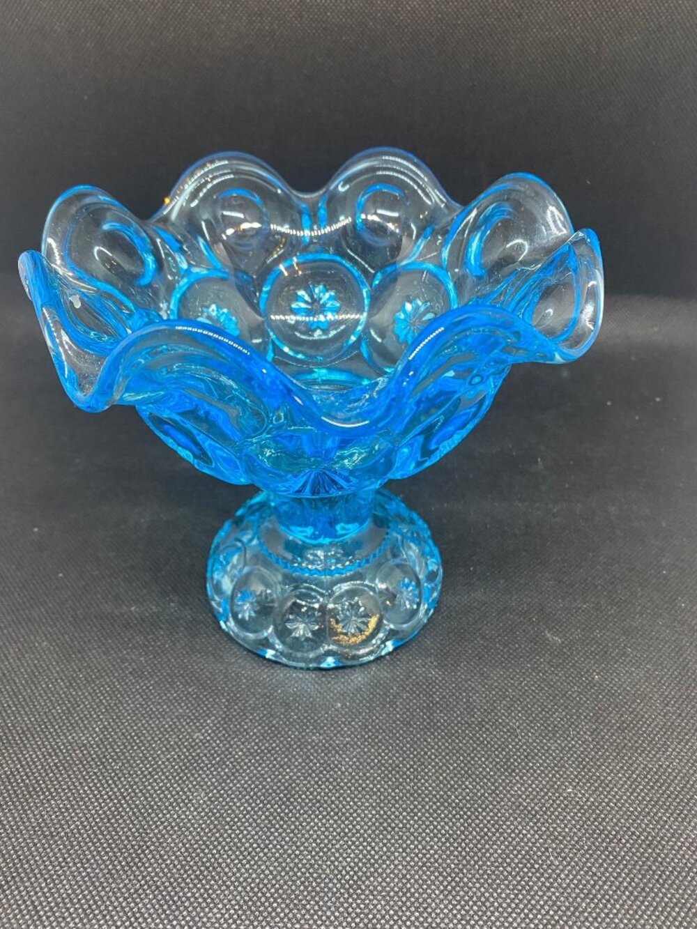 L.E. Smith Moon N Star Ruffled Compote Aqua